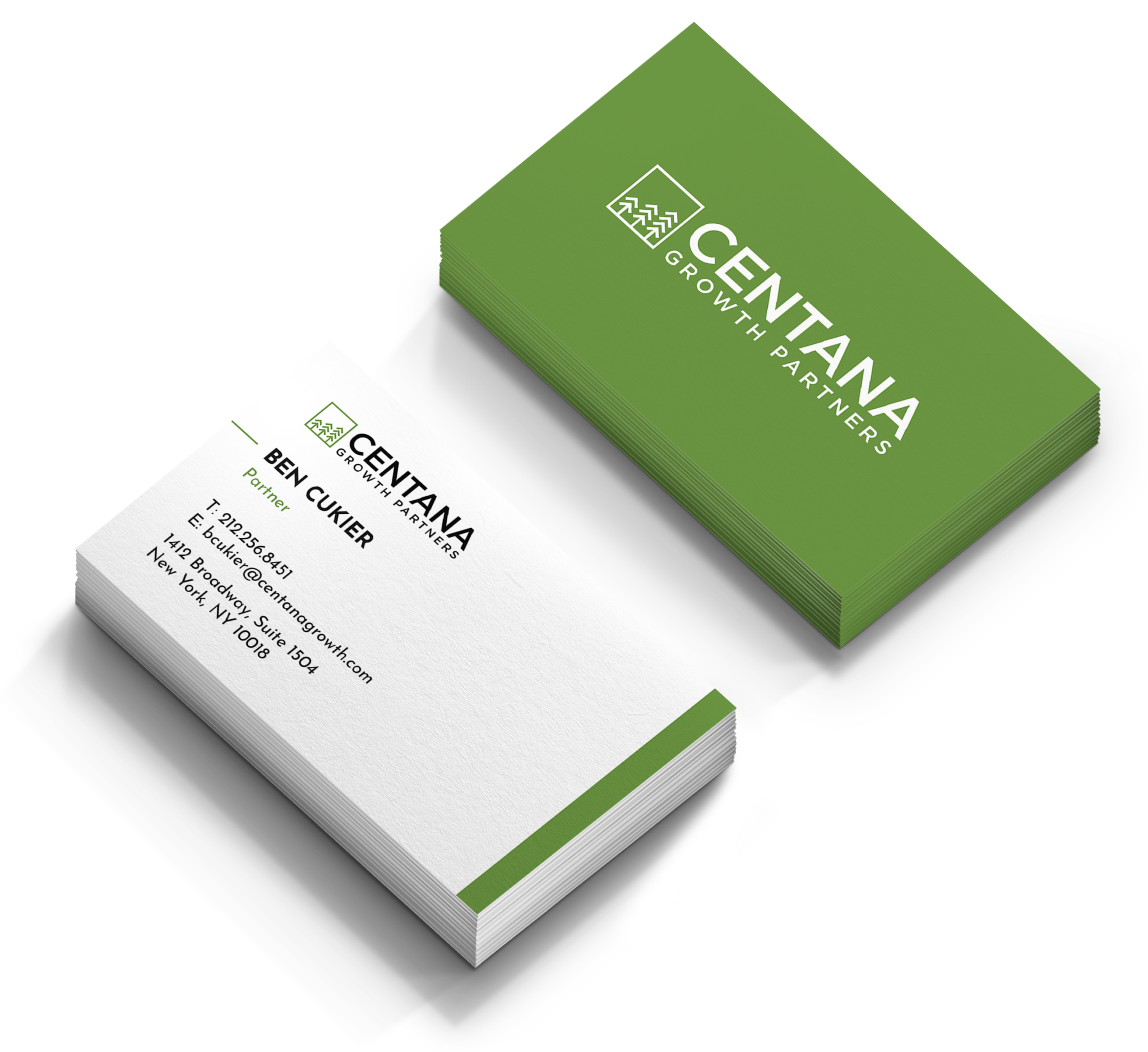 A mockup of the Centana rebranding, showing business cards.