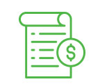 Graphic icon in green line-work depicting a receipt with a dollar sign over it.