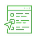 Graphic icon in green line-work showing a checklist in an app interface.