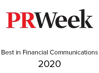 Graphic for the 2020 PR Week Award for Best in Financial Communications.