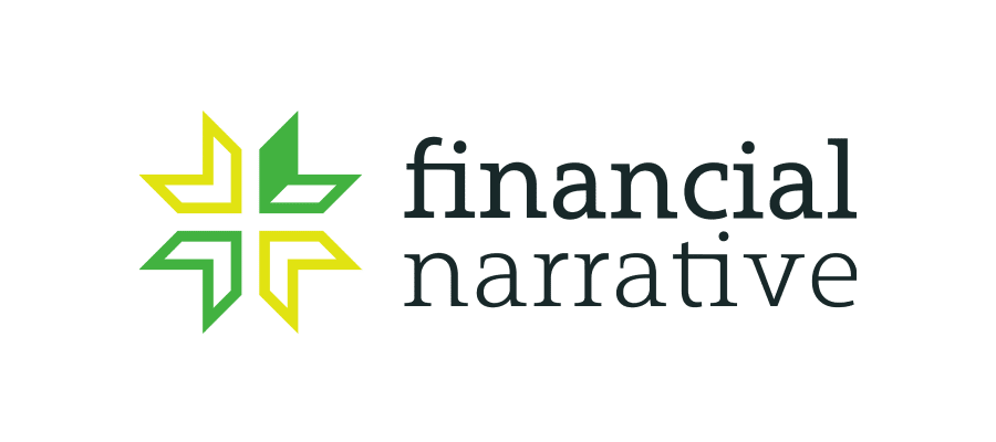 Logo for Financial Narrative in black text with yellow and green graphic elements.