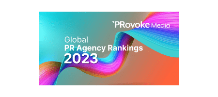 Logo for PRovoke Media Global PR Agency Rankings 2023, with white text.