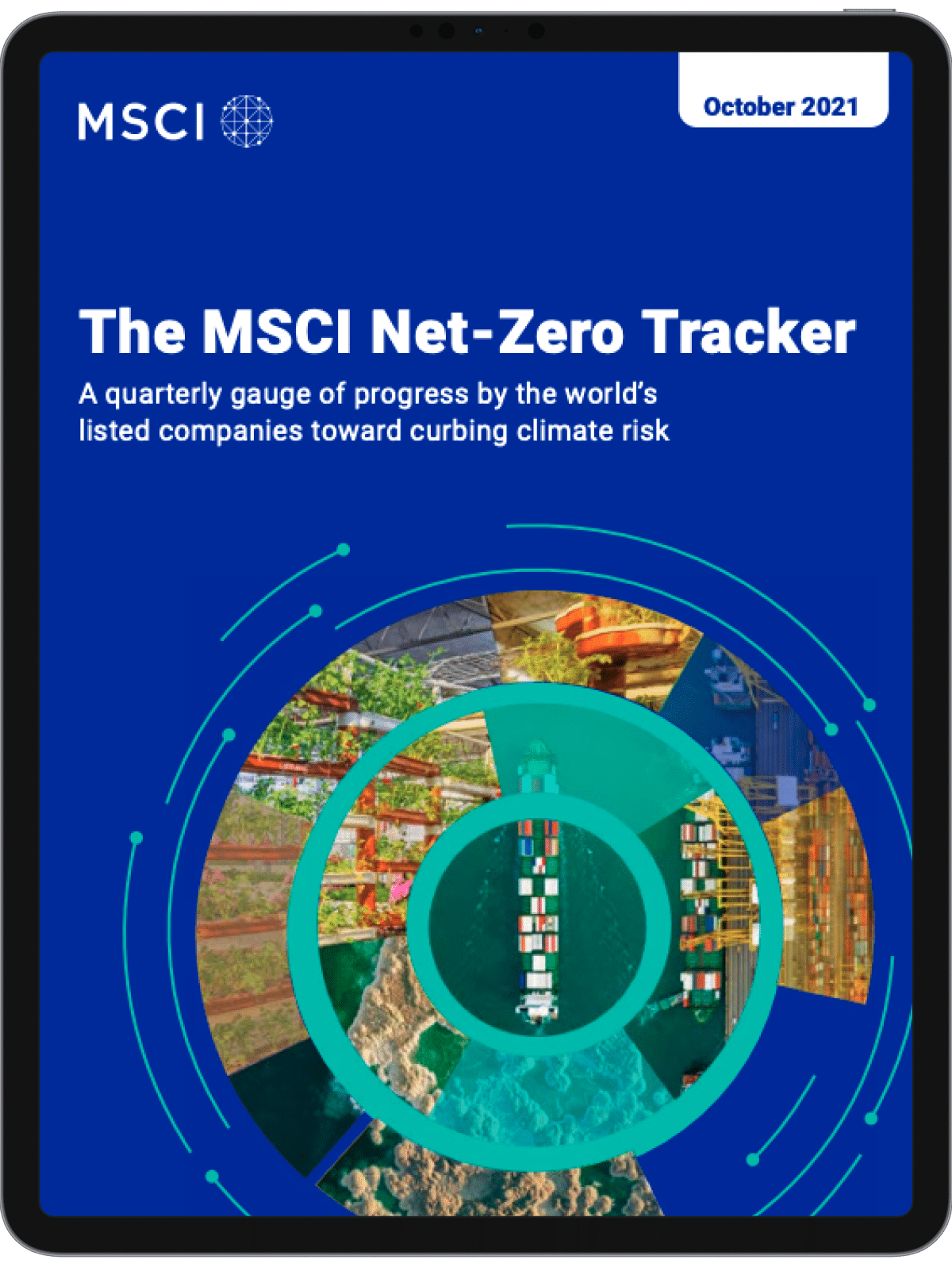 A tablet mockup of the MSCI global report.